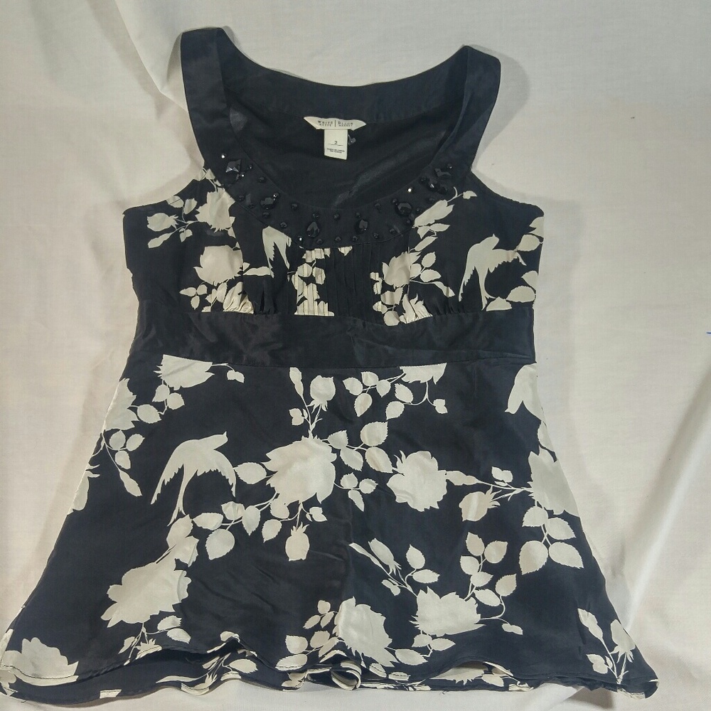 White House Black Market Black Cream Beaded Blouse